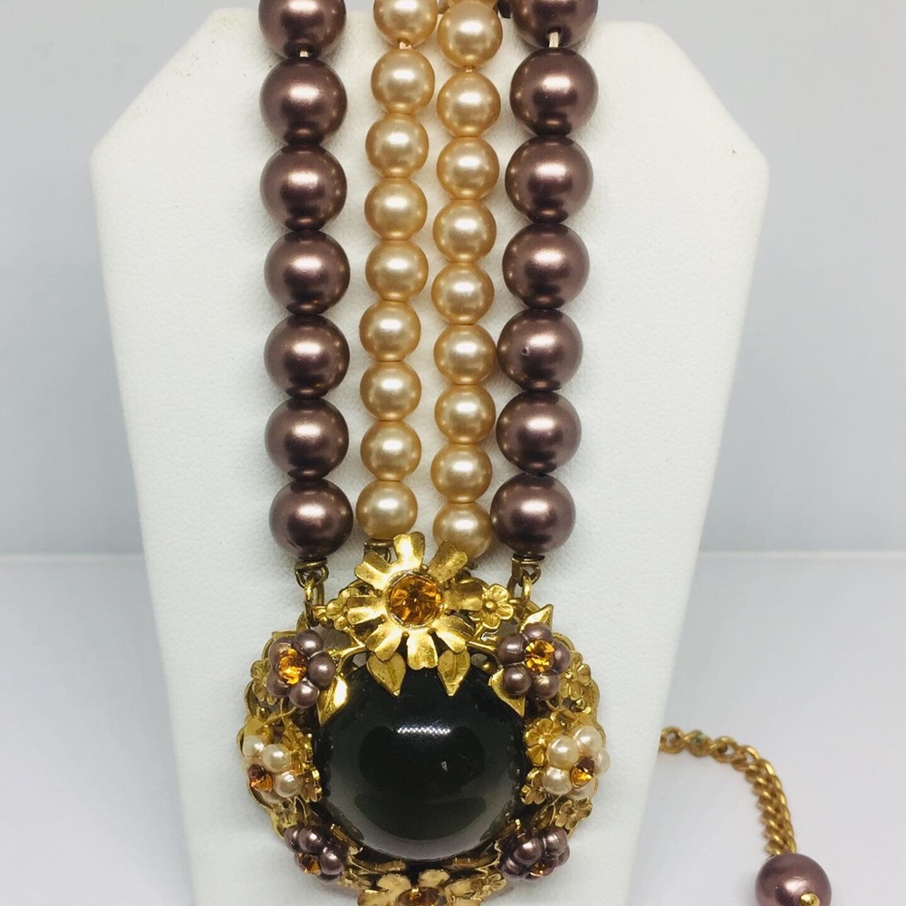 Vintage Faux Pearl Crystal Choker - image 5